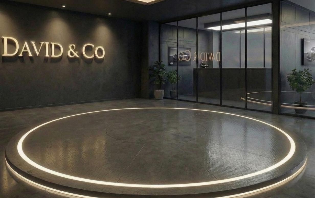 Luxury hypercar dealership showroom